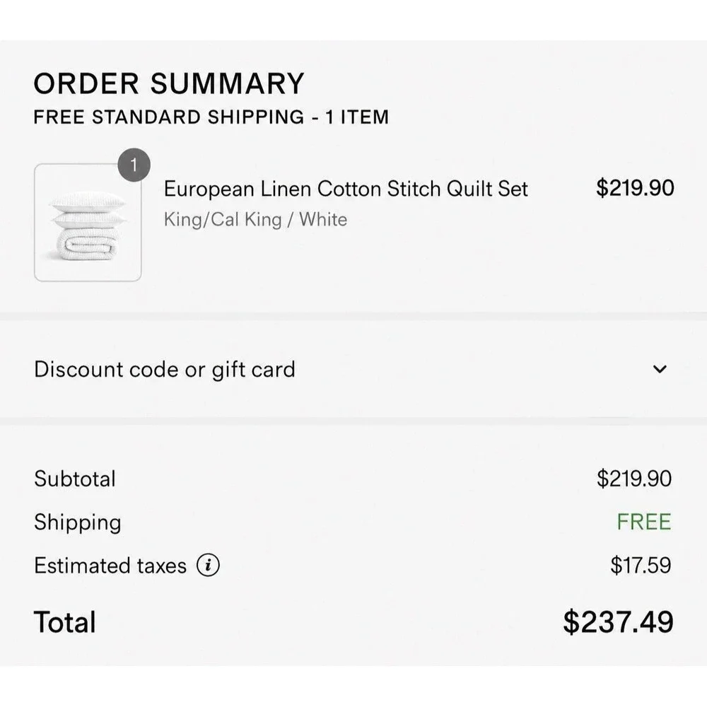 Quince European Linen Cotton Stitch Quilt Set King/Cal King White HARD TO FIND